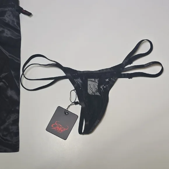 NWT G.I.A. X-Rated Black Lace Double Strap G String Thong - Picture 1 of 5